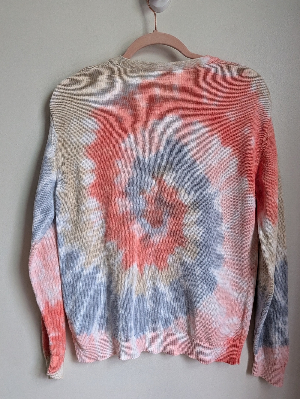 BONPOINT Orange Blue Bohemian Casual Cotton Tie Dye V Neck Sweater Size Medium - Picture 11 of 11